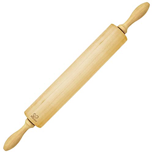 K BASIX Rolling Pin - Classic Wood - Professional Dough Roller - Used by Bakers & Cooks for Pasta, Cookie Dough, Pastry, Bakery, Pizza, Fondant, Chapati - 16.5 inches by 2.2 inches