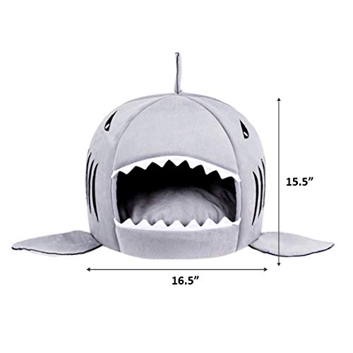 TORDES Dog Bed Washable Shark Cat Bed Covered Cave House for Small Pets up to 12lbs with Removable Cushion and Water Resistant Bottom