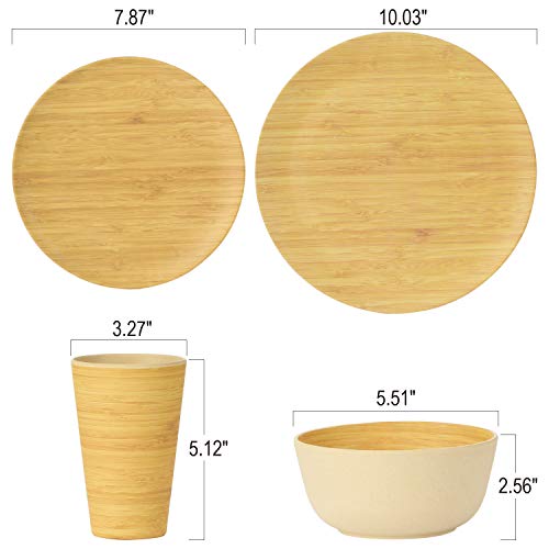 Bamboo Dinnerware Set, Morgiana 4-Pieces Reusable Tableware Set Bamboo Fiber Plates, Cup, Bowl