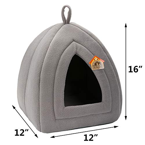 Hollypet Self-Warming 2 in 1 Foldable Comfortable Triangle Cat Bed Tent House, Dark Gray