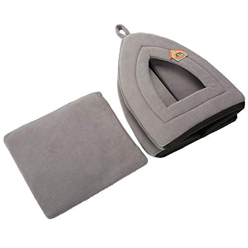 Hollypet Self-Warming 2 in 1 Foldable Comfortable Triangle Cat Bed Tent House, Dark Gray