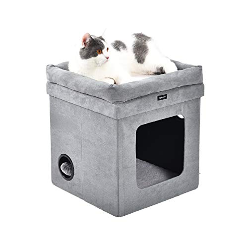 AmazonBasics Collapsible Cube Cat Bed, 15 x 15 x 17 Inches, Grey