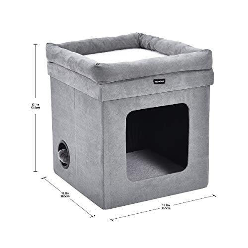 AmazonBasics Collapsible Cube Cat Bed, 15 x 15 x 17 Inches, Grey