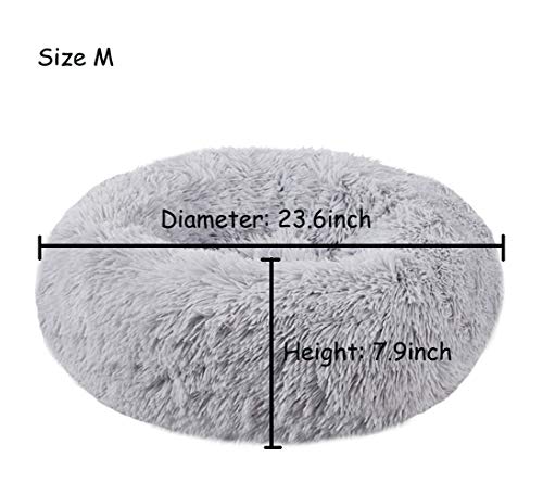 BODISEINT Modern Soft Plush Round Pet Bed for Cats or Small Dogs, Mini Medium Sized Dog Cat Bed Self Warming Autumn Winter Indoor Snooze Sleeping Cozy Kitty Teddy Kennel (M(23.6”Dx7.9 H), Light Grey)