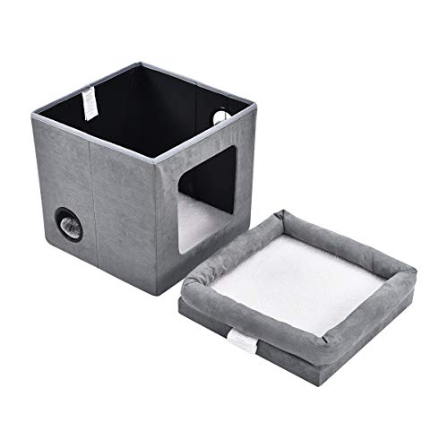 AmazonBasics Collapsible Cube Cat Bed, 15 x 15 x 17 Inches, Grey