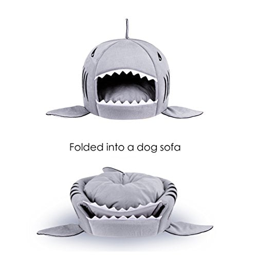 TORDES Dog Bed Washable Shark Cat Bed Covered Cave House for Small Pets up to 12lbs with Removable Cushion and Water Resistant Bottom