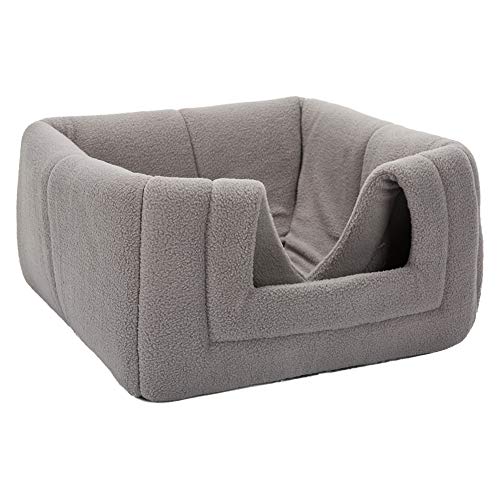 Hollypet Self-Warming 2 in 1 Foldable Comfortable Triangle Cat Bed Tent House, Dark Gray