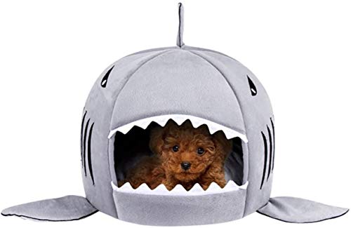 TORDES Dog Bed Washable Shark Cat Bed Covered Cave House for Small Pets up to 12lbs with Removable Cushion and Water Resistant Bottom