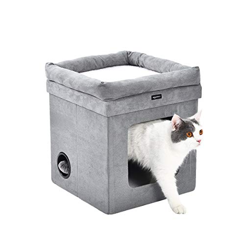 AmazonBasics Collapsible Cube Cat Bed, 15 x 15 x 17 Inches, Grey