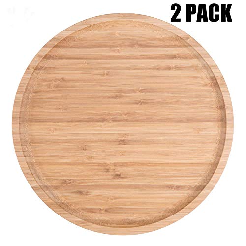 2-Pack Bamboo Round Plates ,12 Inches Cheese Plates Coffee Tea Serving Tray Fruit platters Party Dinner Plates Sour Candy Tray