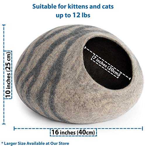 MEOWFIA Premium Felt Cat Bed Cave (Medium) - Handmade 100% Merino Wool Bed for Cats and Kittens (Light Grey/Medium)