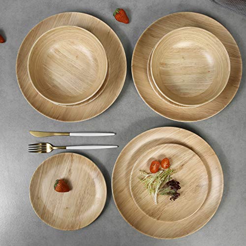 Melamine Dinnerware Set - 12pcs dinnerware set Indoor and Outdoor use, Bamboo Pattern Dishes Dinnerware Set for 4,Dishwasher Safe (Wood Grain)