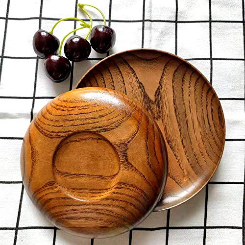 Weyoo Round Wood Dish, Plate Acacia Wooden for Cake, Sweets Fruit Dessert Coffee Dish, Round Wood Dinner Tableware Plates, Tray for Home Decoration (5.3 Inch)