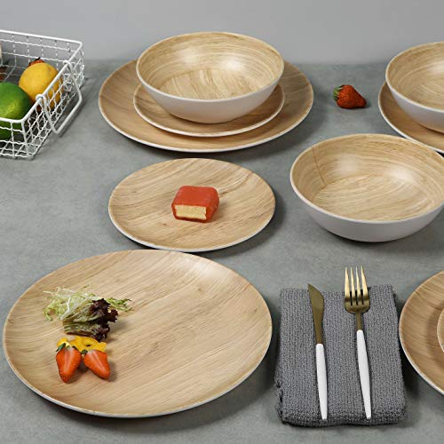 Melamine Dinnerware Set - 12pcs dinnerware set Indoor and Outdoor use, Bamboo Pattern Dishes Dinnerware Set for 4,Dishwasher Safe (Wood Grain)