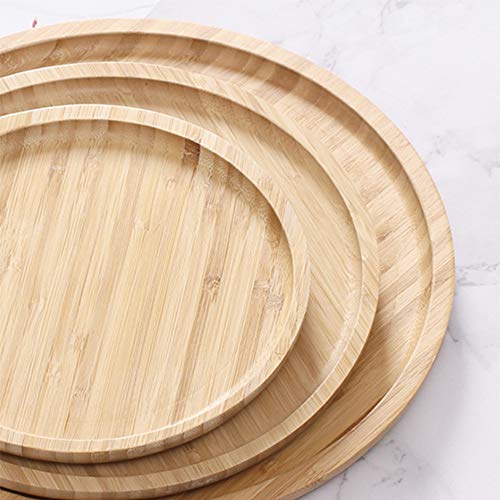 2-Pack Bamboo Round Plates ,12 Inches Cheese Plates Coffee Tea Serving Tray Fruit platters Party Dinner Plates Sour Candy Tray