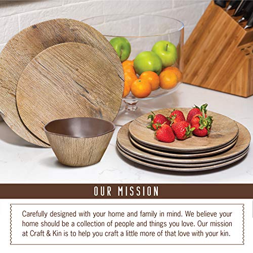 Melamine Dinnerware Set - 12 pcs Melamine Plates Outdoor Plates Summer Plates and Bowls Sets Melamine Plates Ideal Camping Dish Set Dinnerware Set for 4 Dishwasher Safe (Wood Grain)