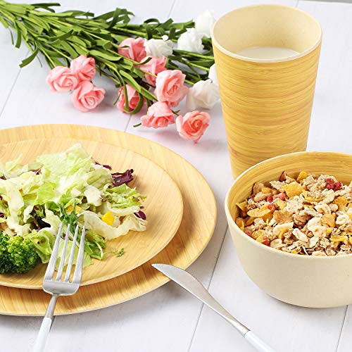 Bamboo Dinnerware Set, Morgiana 4-Pieces Reusable Tableware Set Bamboo Fiber Plates, Cup, Bowl