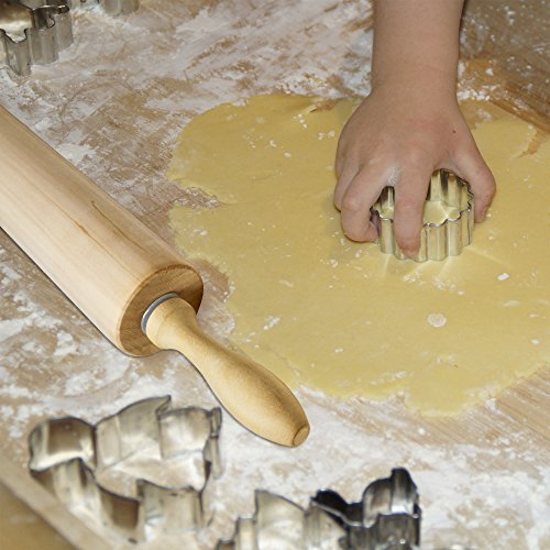 K BASIX Rolling Pin - Classic Wood - Professional Dough Roller - Used by Bakers & Cooks for Pasta, Cookie Dough, Pastry, Bakery, Pizza, Fondant, Chapati - 16.5 inches by 2.2 inches