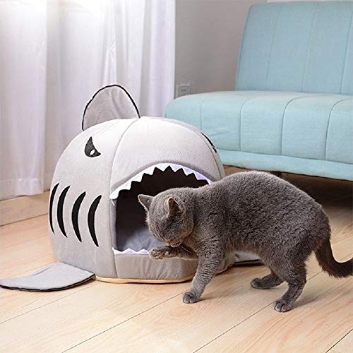 TORDES Dog Bed Washable Shark Cat Bed Covered Cave House for Small Pets up to 12lbs with Removable Cushion and Water Resistant Bottom