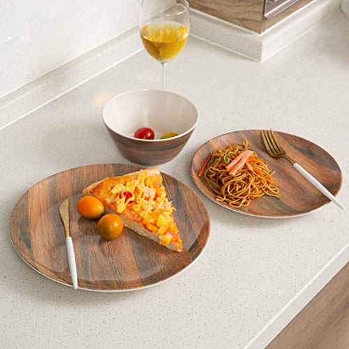 12 Pcs Melamine Dinnerware Set (Wood Grain),Camping Dishes, Lightweight Unbreakable, Dishwasher Safe