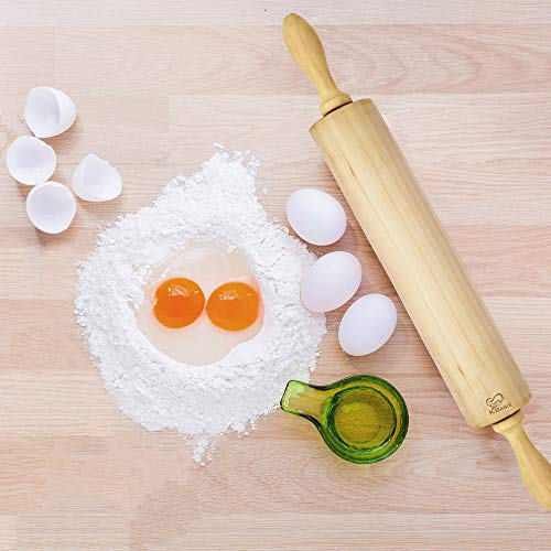 K BASIX Rolling Pin - Classic Wood - Professional Dough Roller - Used by Bakers & Cooks for Pasta, Cookie Dough, Pastry, Bakery, Pizza, Fondant, Chapati - 16.5 inches by 2.2 inches