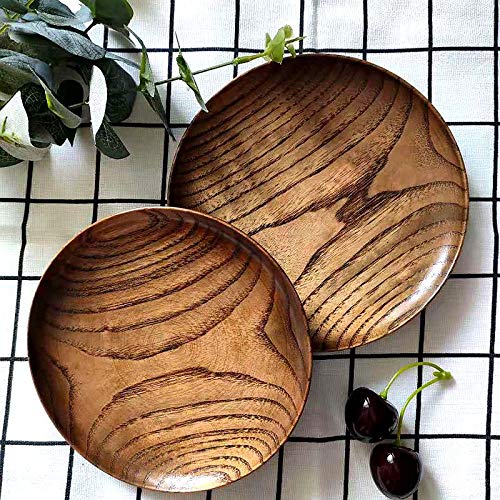 Weyoo Round Wood Dish, Plate Acacia Wooden for Cake, Sweets Fruit Dessert Coffee Dish, Round Wood Dinner Tableware Plates, Tray for Home Decoration (5.3 Inch)