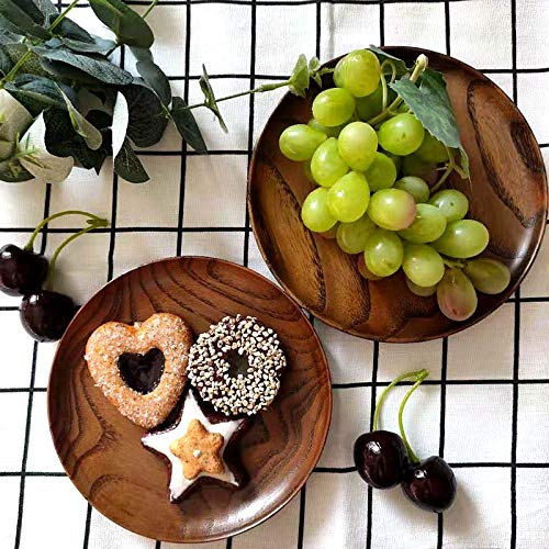 Weyoo Round Wood Dish, Plate Acacia Wooden for Cake, Sweets Fruit Dessert Coffee Dish, Round Wood Dinner Tableware Plates, Tray for Home Decoration (5.3 Inch)